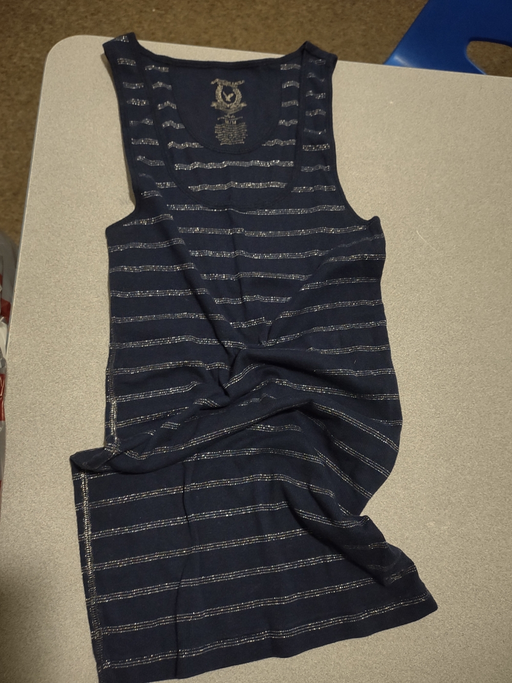 American Eagle Outfitters Medium Navy Blue Tank with Silver Stripes